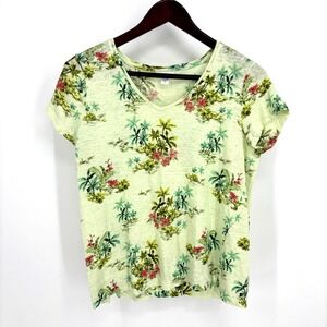 J. Jill Love Linen Top Medium Green All Over Palm Print Short Sleeve‎ Vacation